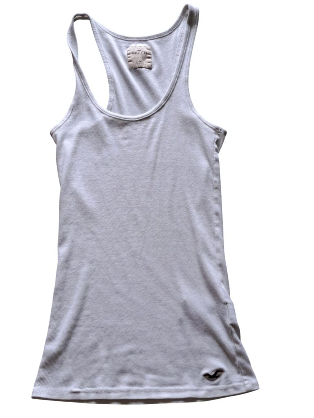 Y2K Hollister Icon Racerback Tank Top Faded White Ribbed Embroidered Logo M
